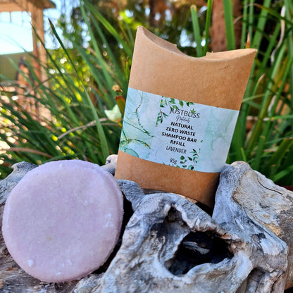 Eco-friendly Shampoo Bar Refill with kraft packaging, featuring plant-based ingredients for all hair types.