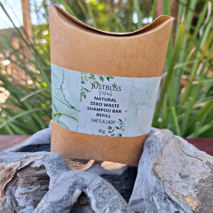 Eco-friendly Shampoo Bar Refill in kraft paper packaging for sustainable hair care.