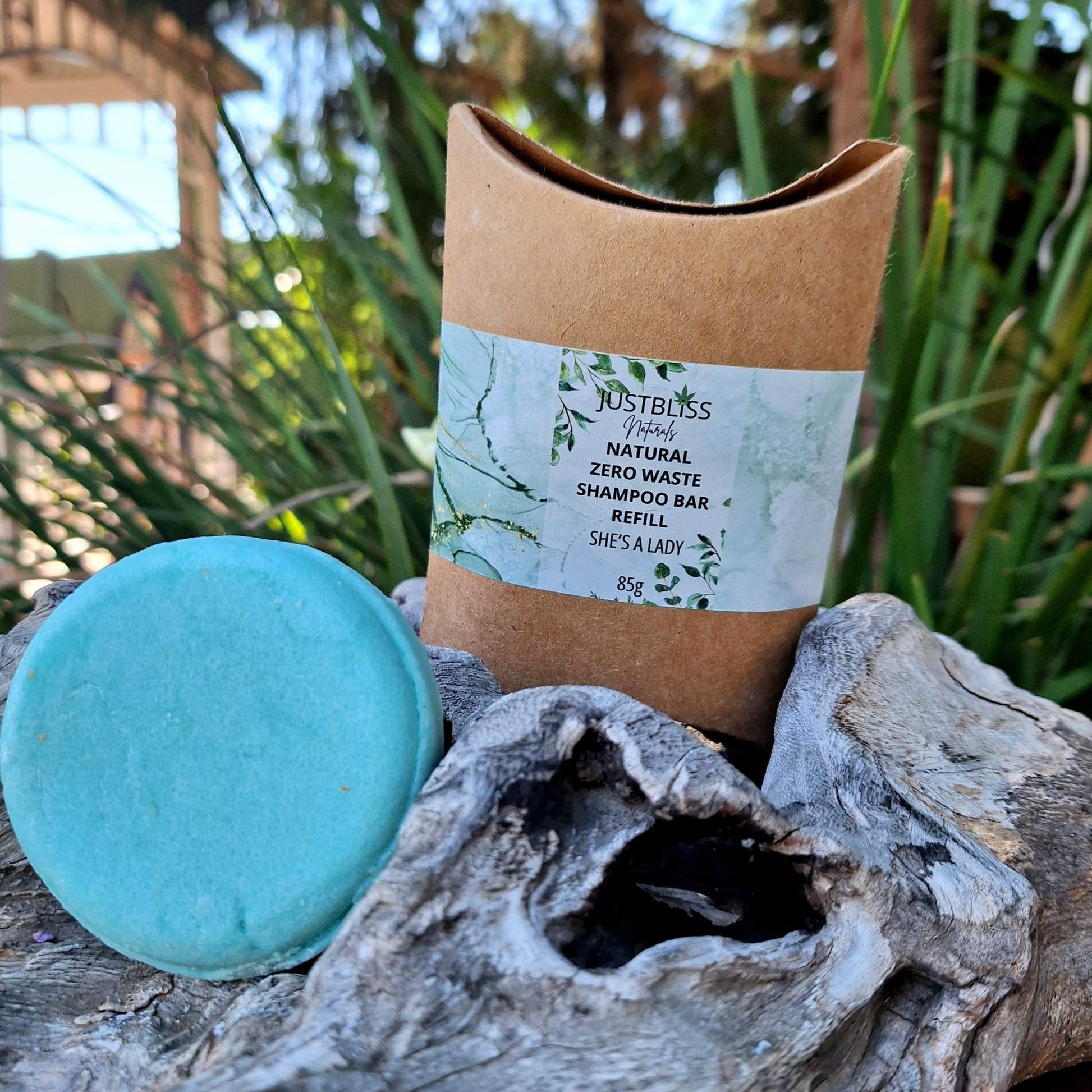 Eco-friendly Shampoo Bar Refill with plant-based ingredients in kraft paper packaging.