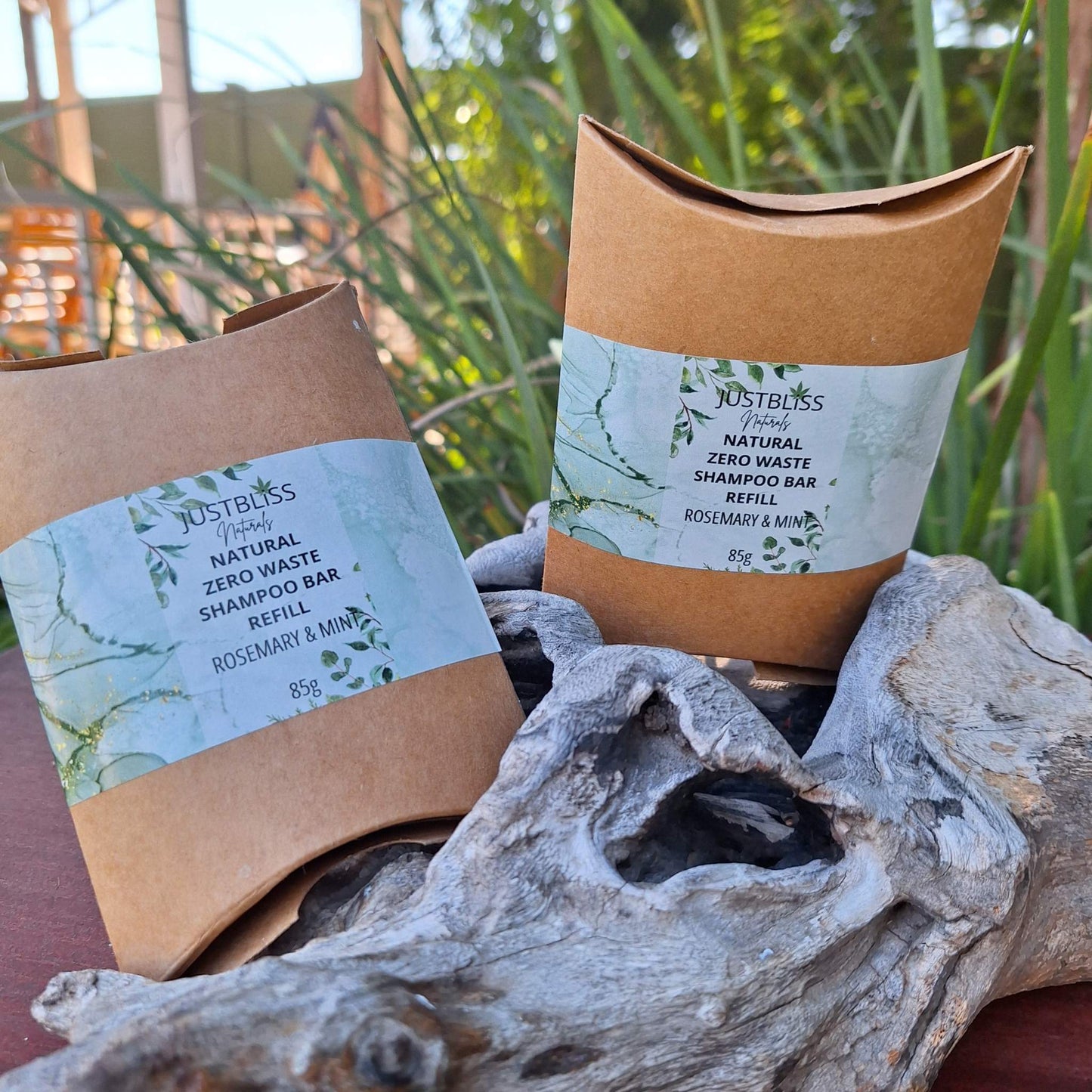 Eco-friendly Shampoo Bar refill in kraft packaging, featuring rosemary and mint for zero waste hair care solutions.