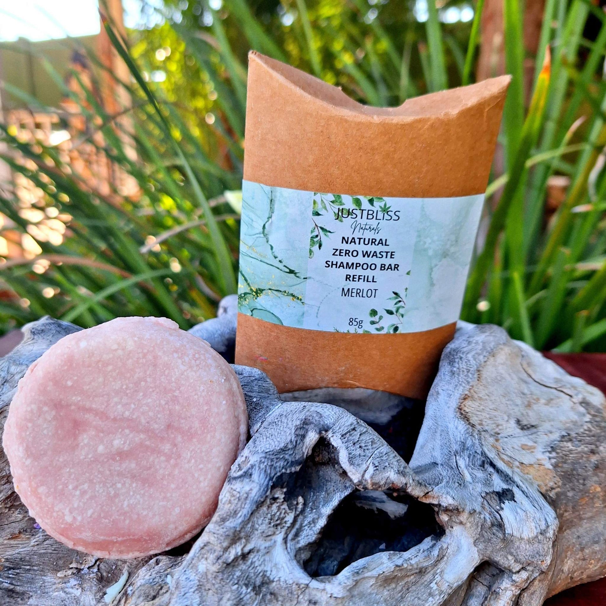 Eco-friendly Shampoo Bar Refill with kraft packaging, featuring plant-based ingredients for all hair types.