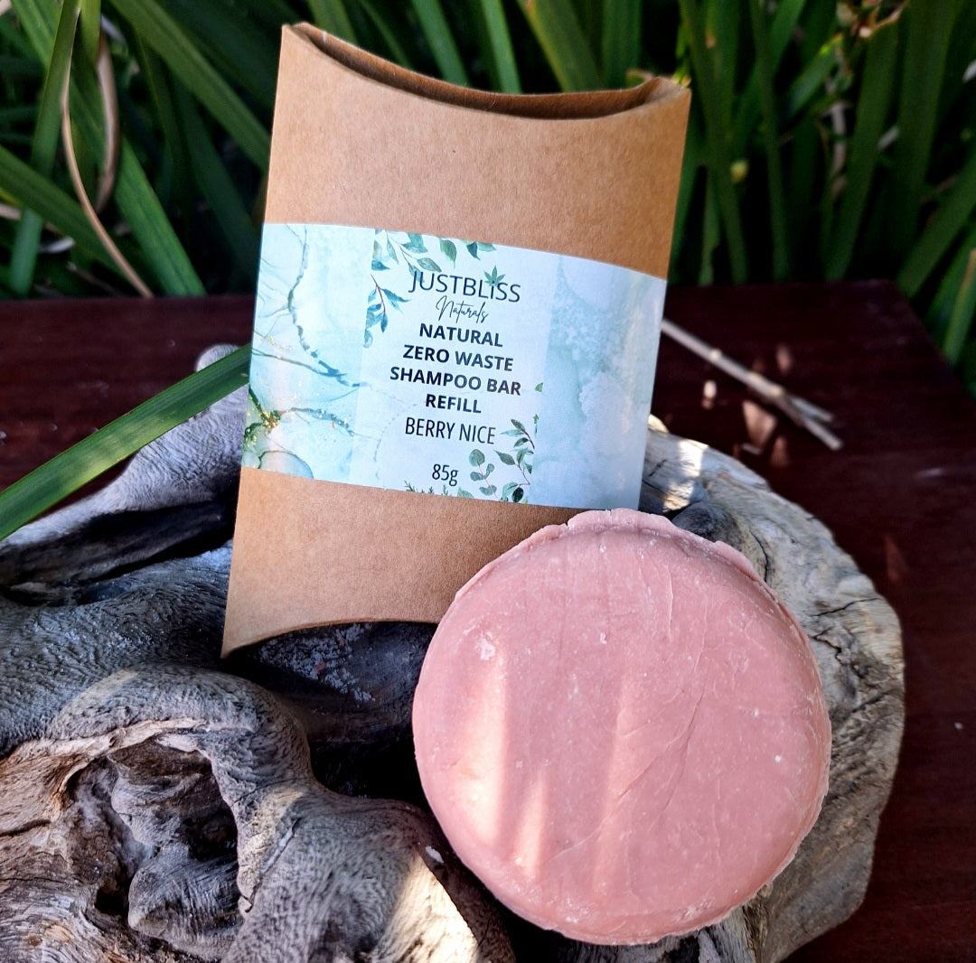 Eco-friendly Shampoo Bar Refill with kraft packaging, plant-based ingredients, suitable for all hair types.