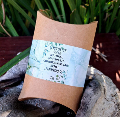 Eco-friendly Shampoo Bar Refill in kraft packaging with lemongrass scent.