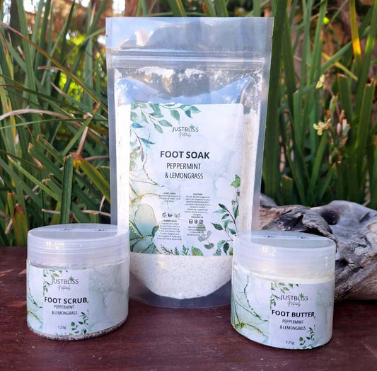 COMBO FOOT CARE: Peppermint & Lemongrass (Soak, Scrub & Balm) - JUSTBLiSS Naturals