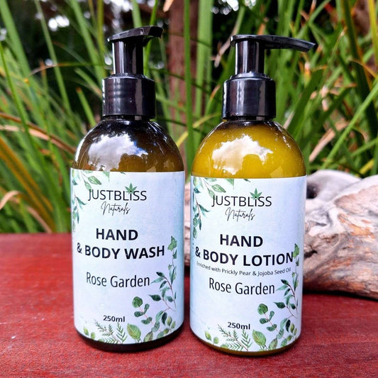 COMBO HAND WASH & LOTION Rose Garden 250ml bottles with floral aroma.