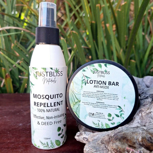 Mosquito Repellent Combo with Natural Spray and Citronella Lotion Bar.