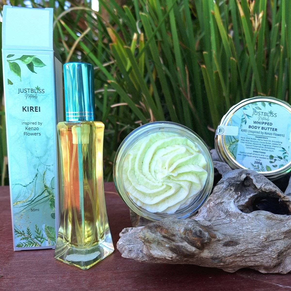 COMBO Floral Perfume and Whipped Body Butter Kirei, featuring luxurious fragrance and silky body butter for long-lasting scent and moisturized skin.