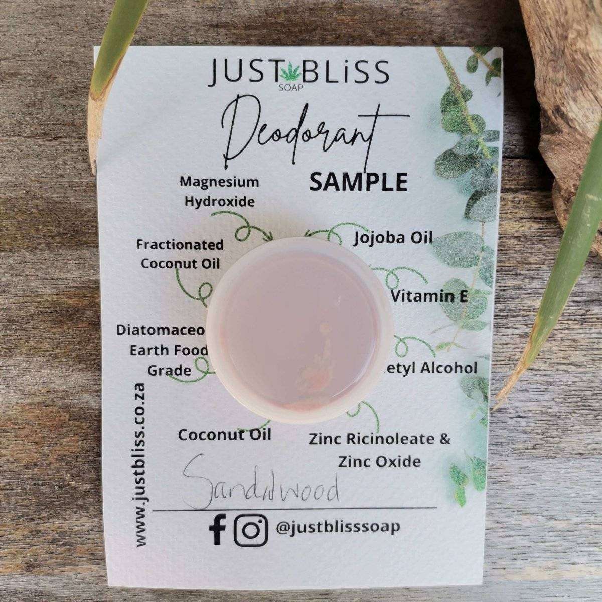 DEODORANT: Sample - 10ml - JUSTBLiSS Naturals