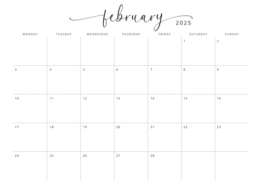 DIGITAL: 2025 Calendar Landscape (Monday start) - JUSTBLiSS Naturals