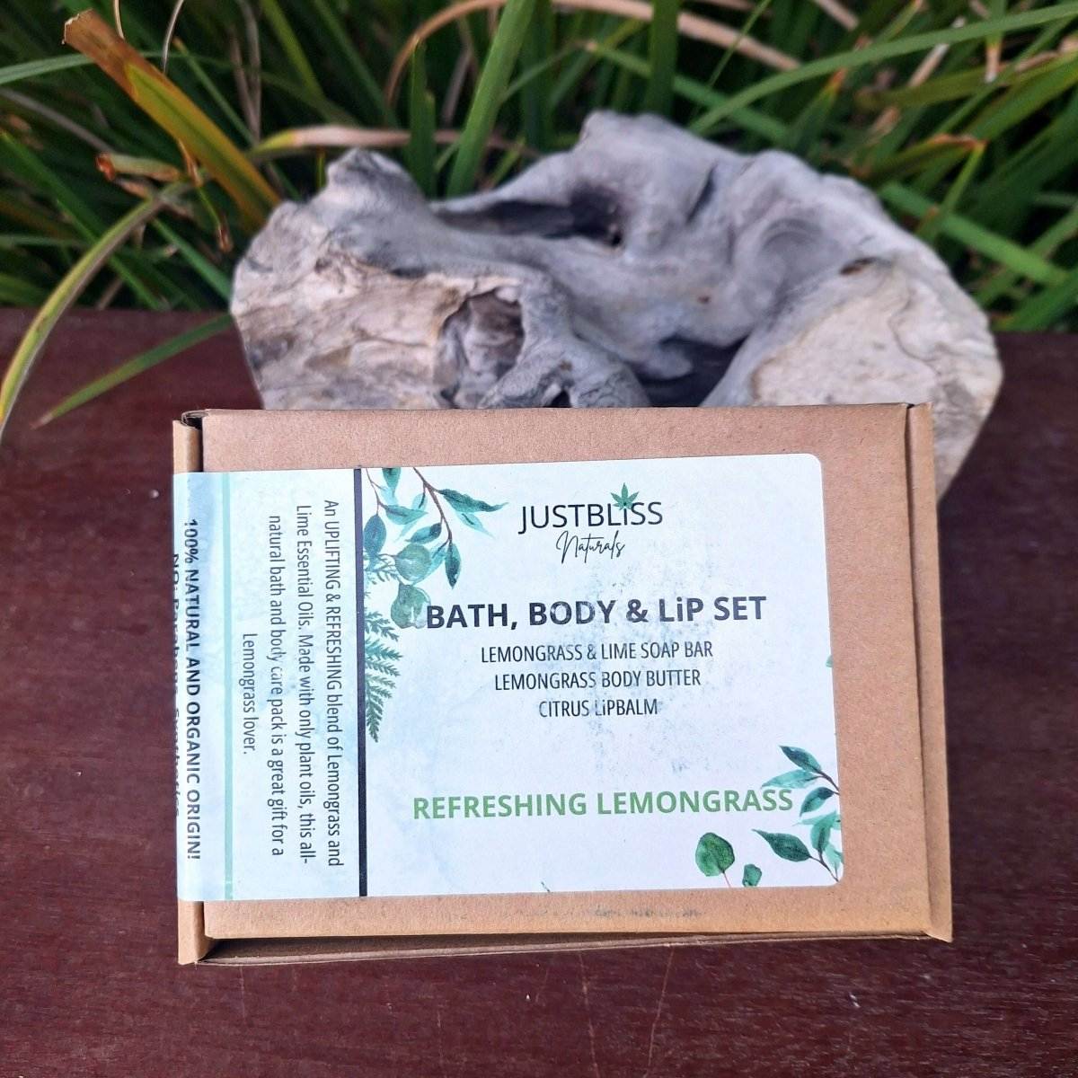 GIFT BOX: Bath, Body, Lip Set Refreshing Lemongrass - JUSTBLiSS Naturals