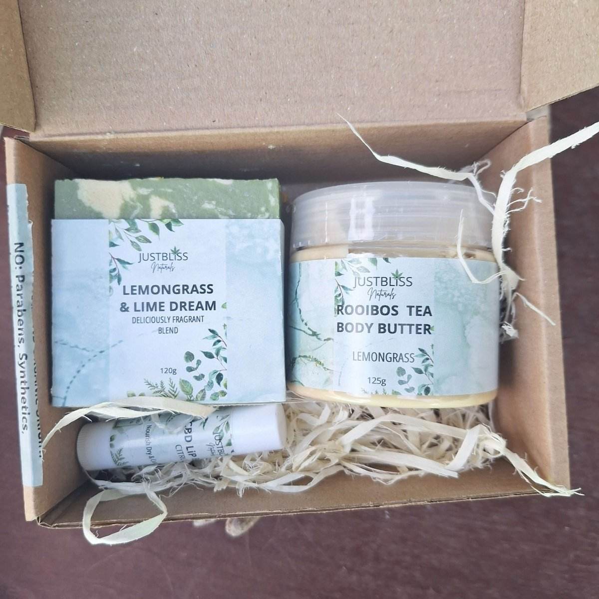 GIFT BOX: Bath, Body, Lip Set Refreshing Lemongrass - JUSTBLiSS Naturals