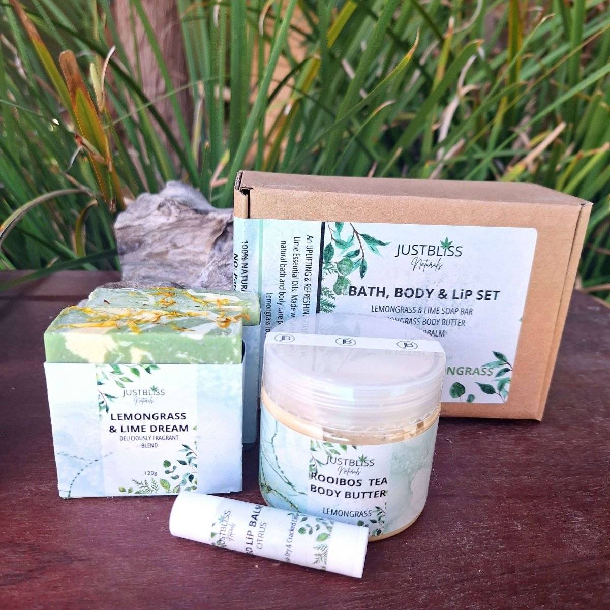 GIFT BOX: Bath, Body, Lip Set Refreshing Lemongrass - JUSTBLiSS Naturals