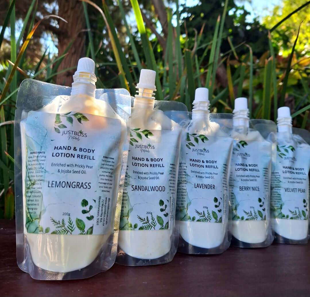 HAND & BODY Lotion Refill 200g with natural oils in various scents.