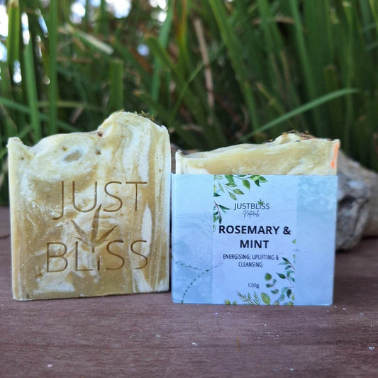 Rosemary and Mint soap bar with natural ingredients for refreshment and cleansing.